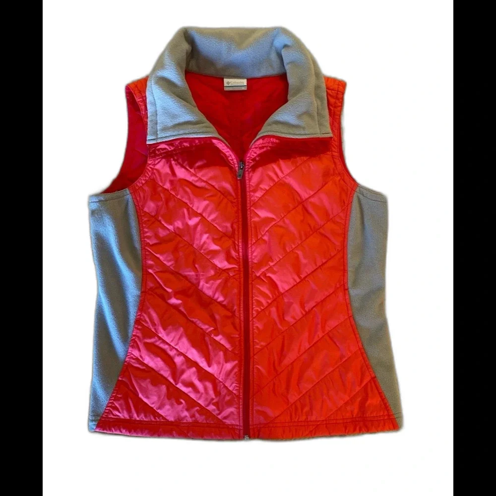 Columbia Vest Women Full Zip Pink Orange Quilted Sz XL Outside/Inside‎ Pockets